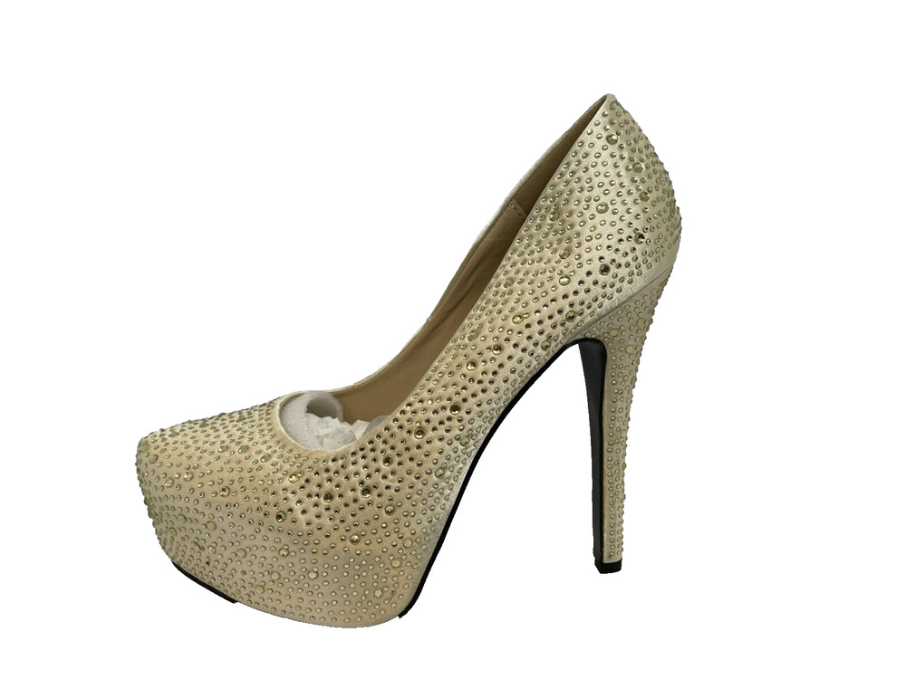 Women's Giselle-11 Rhinestone Studded Gold Satin Platform Pump 6.5" Heel-SZ 8